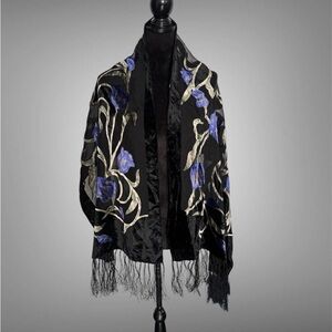 Elegant Black and Blue Floral Scarf